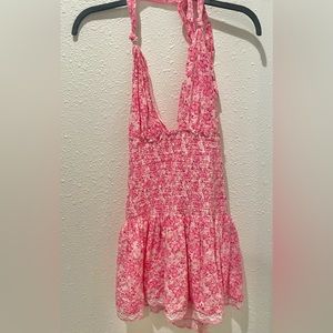 LoveShackFancy Luisetta Halter Mini Dress